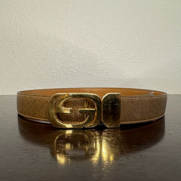 Vintage Gucci Leather Belt – Classic Gold GG Buckle (8/10 Condition)